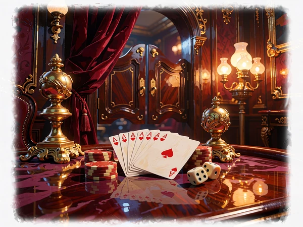 Slot Saloon Poker Royale - karty i żetony na stole saloonu w kasynie online WestAce